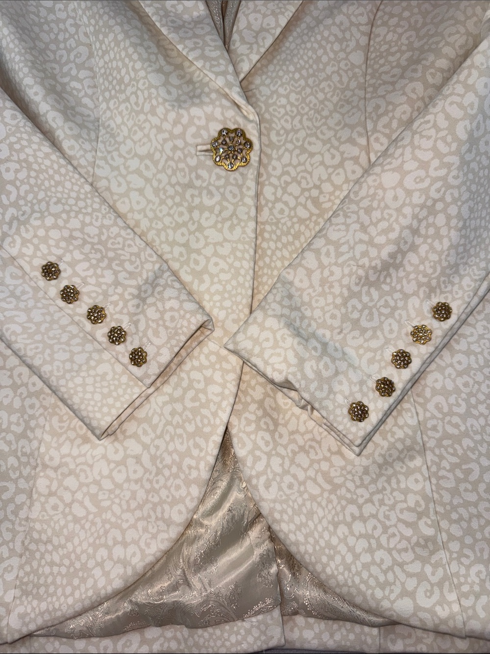 Soft Surroundings Cream Leopard Print Blazer Gold Rhinestone Buttons Size PXS - Picture 5 of 10
